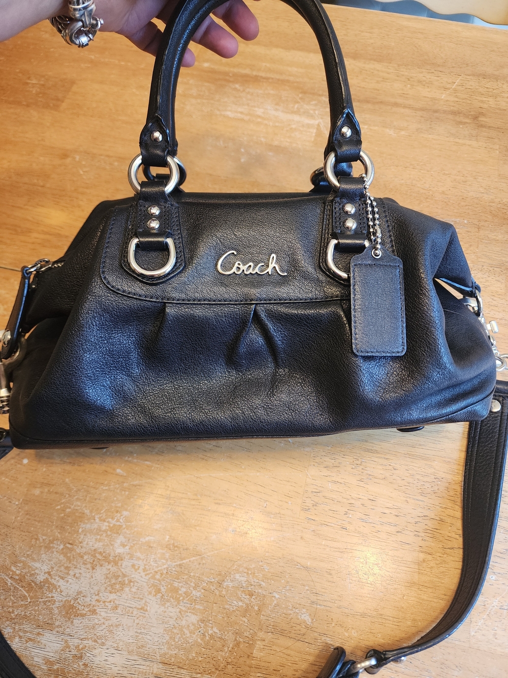 Coach Black Leather Satchel with Silver Hardware